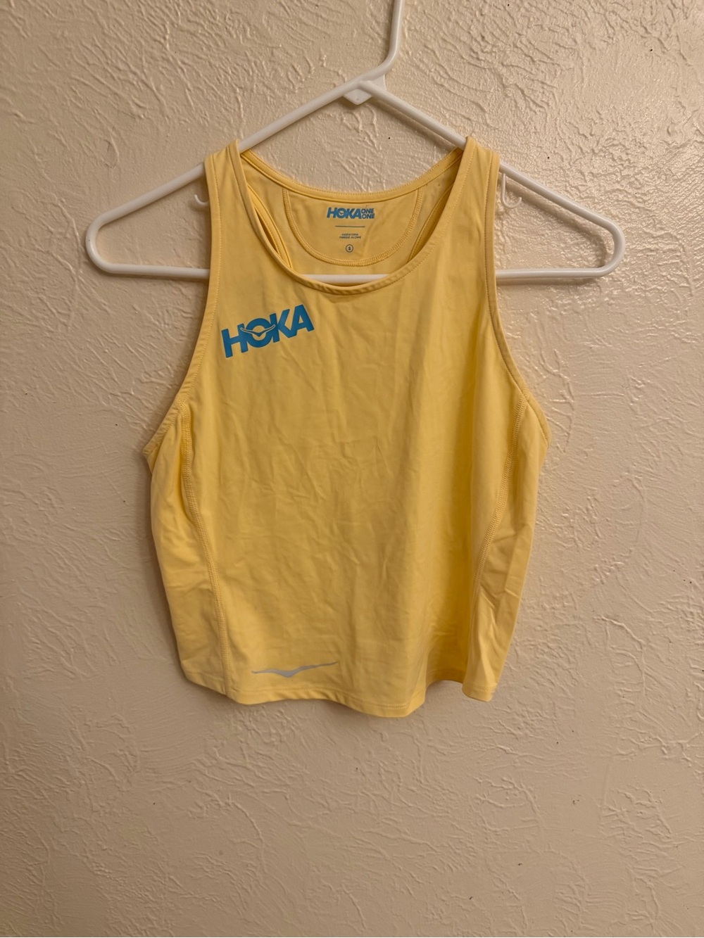Hoka One One Women's Light Yellow Racerback Tank with Teal Logo - Picture 2 of 7